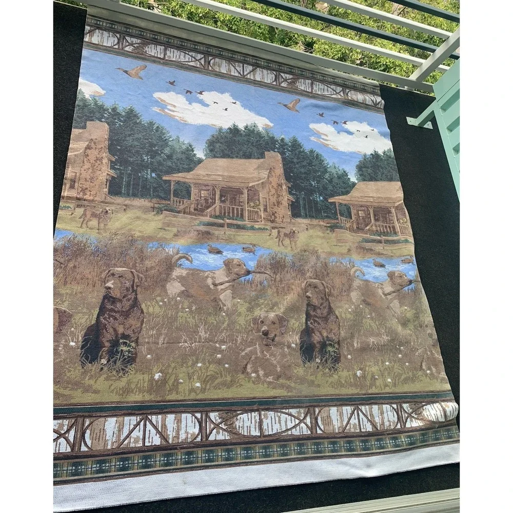 vintage throw blanket Tapestry Blanket Dogs Cabin Setting With Birds 7.5 X 6 Ft